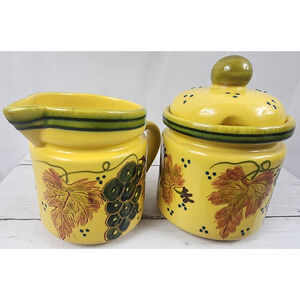 Pottery/Ceramic Grape Vine Theme Cream & Sugar Bowl Set, Blue Ridge Designs, Inc